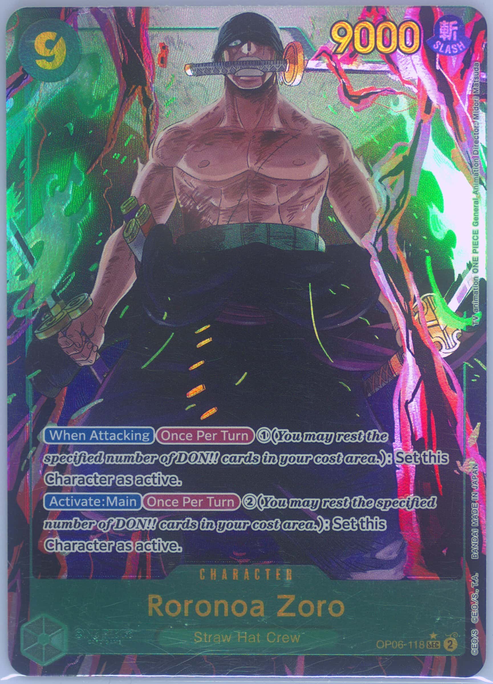 Roronoa Zoro (Alternate Art) OP06-118 card from Wings of the Captain