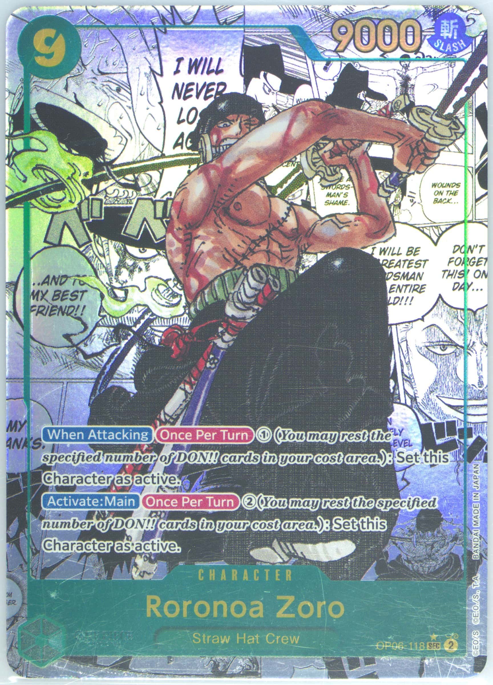 Roronoa Zoro (Alternate Art) (Manga) OP06-118 card from Wings of the Captain