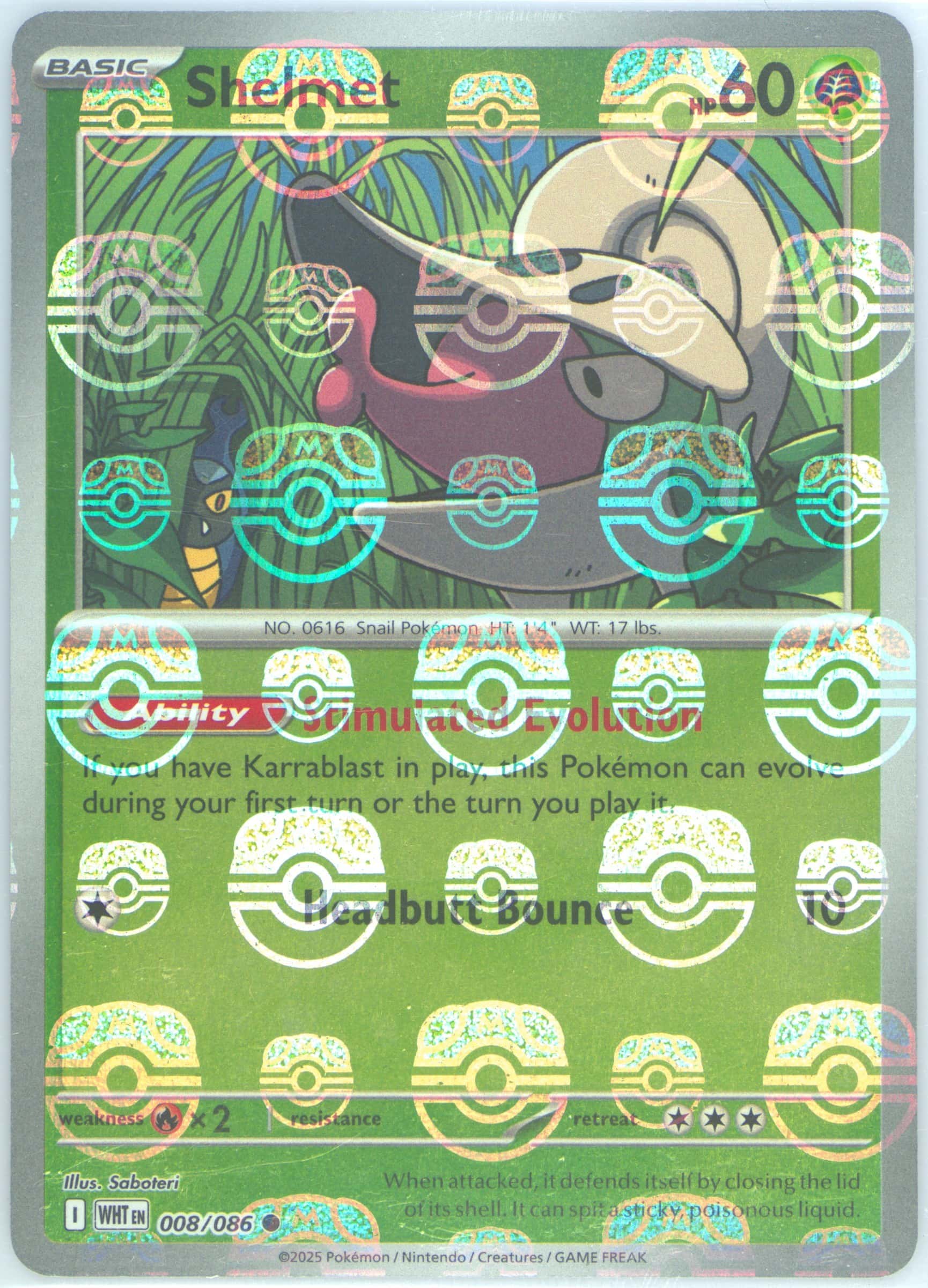 Shelmet (Master Ball Pattern) 008/086 card from SV: White Flare