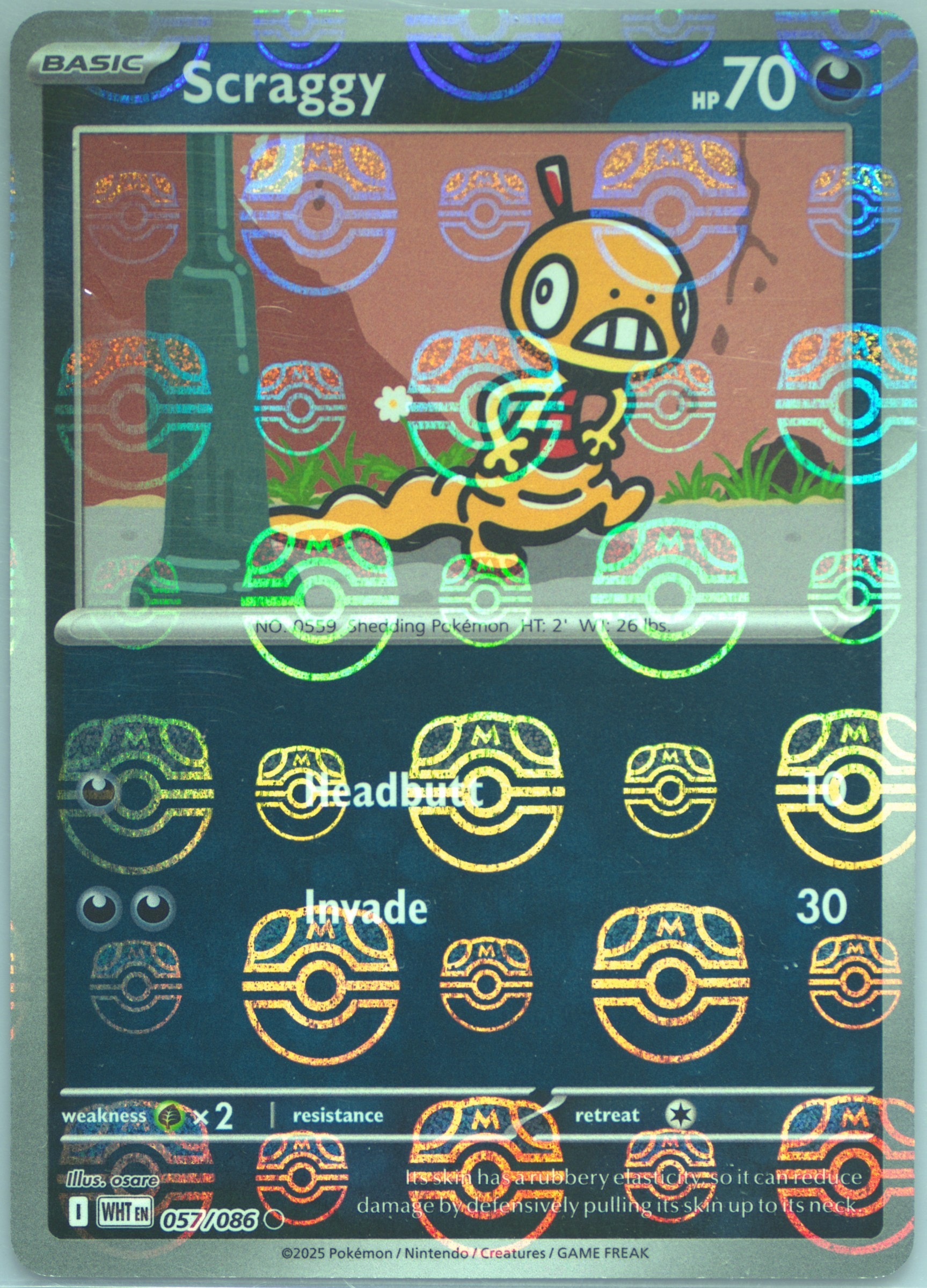 Scraggy (Master Ball Pattern) 057/086 card from SV: White Flare