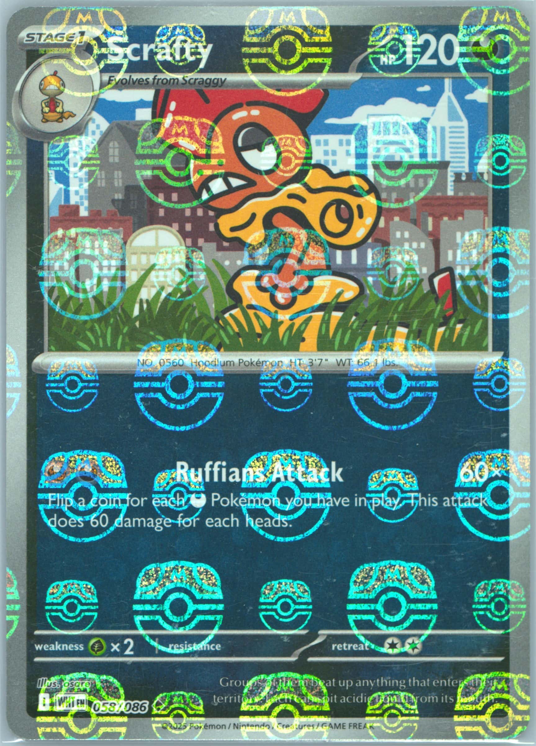 Scrafty (Master Ball Pattern) 058/086 card from SV: White Flare