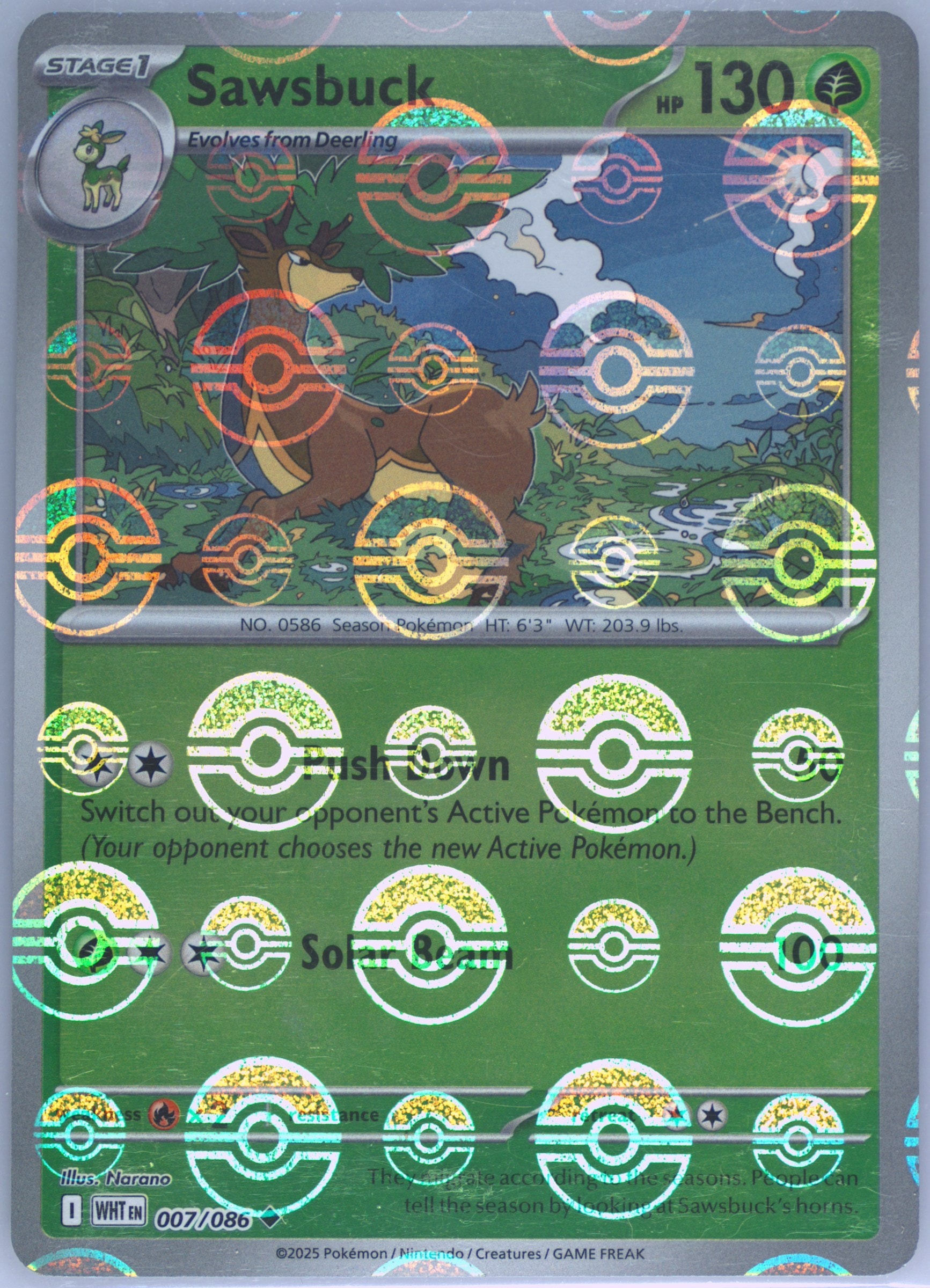 Sawsbuck (Poke Ball Pattern) 007/086 card from SV: White Flare