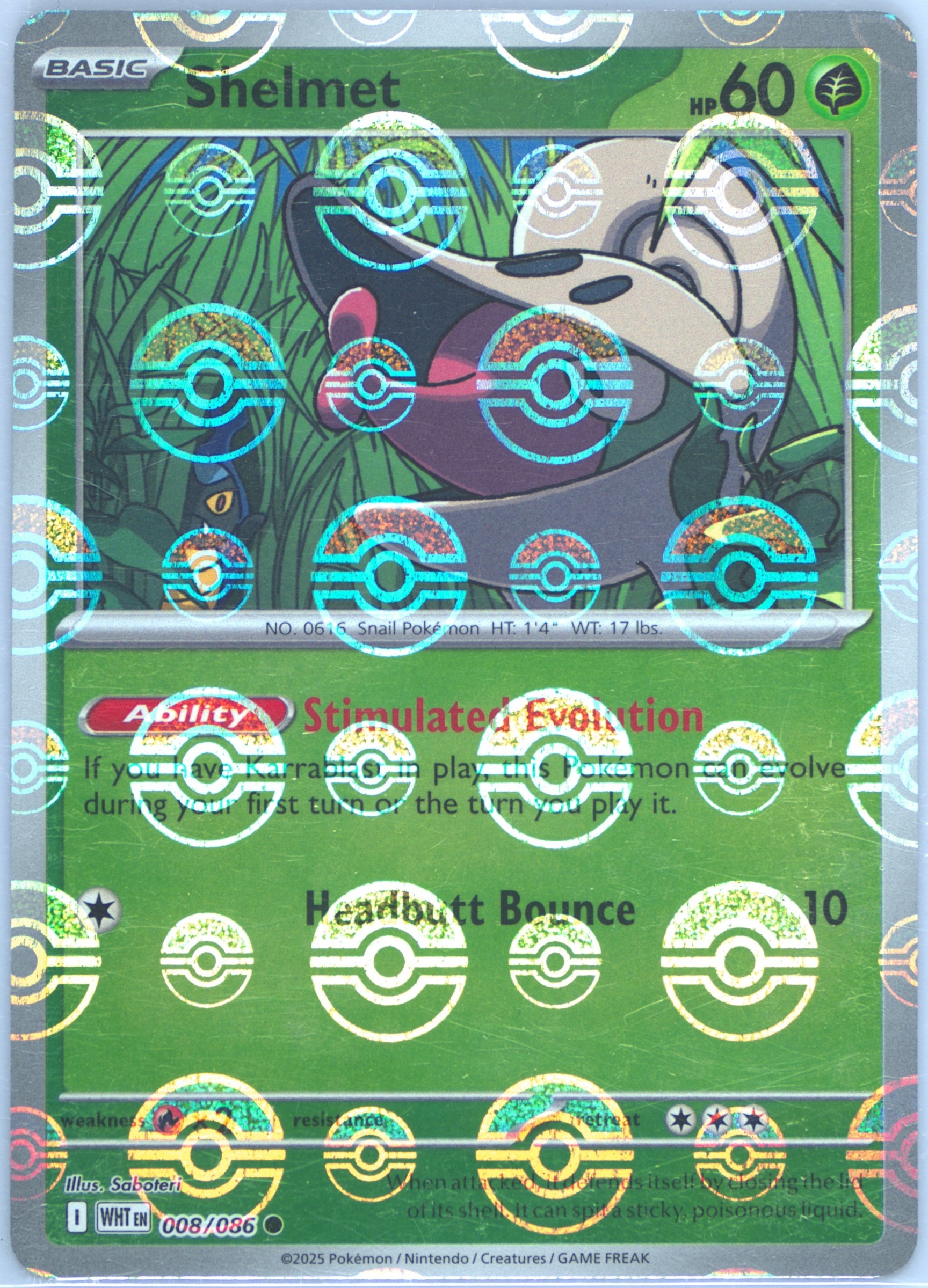 Shelmet (Poke Ball Pattern) 008/086 card from SV: White Flare