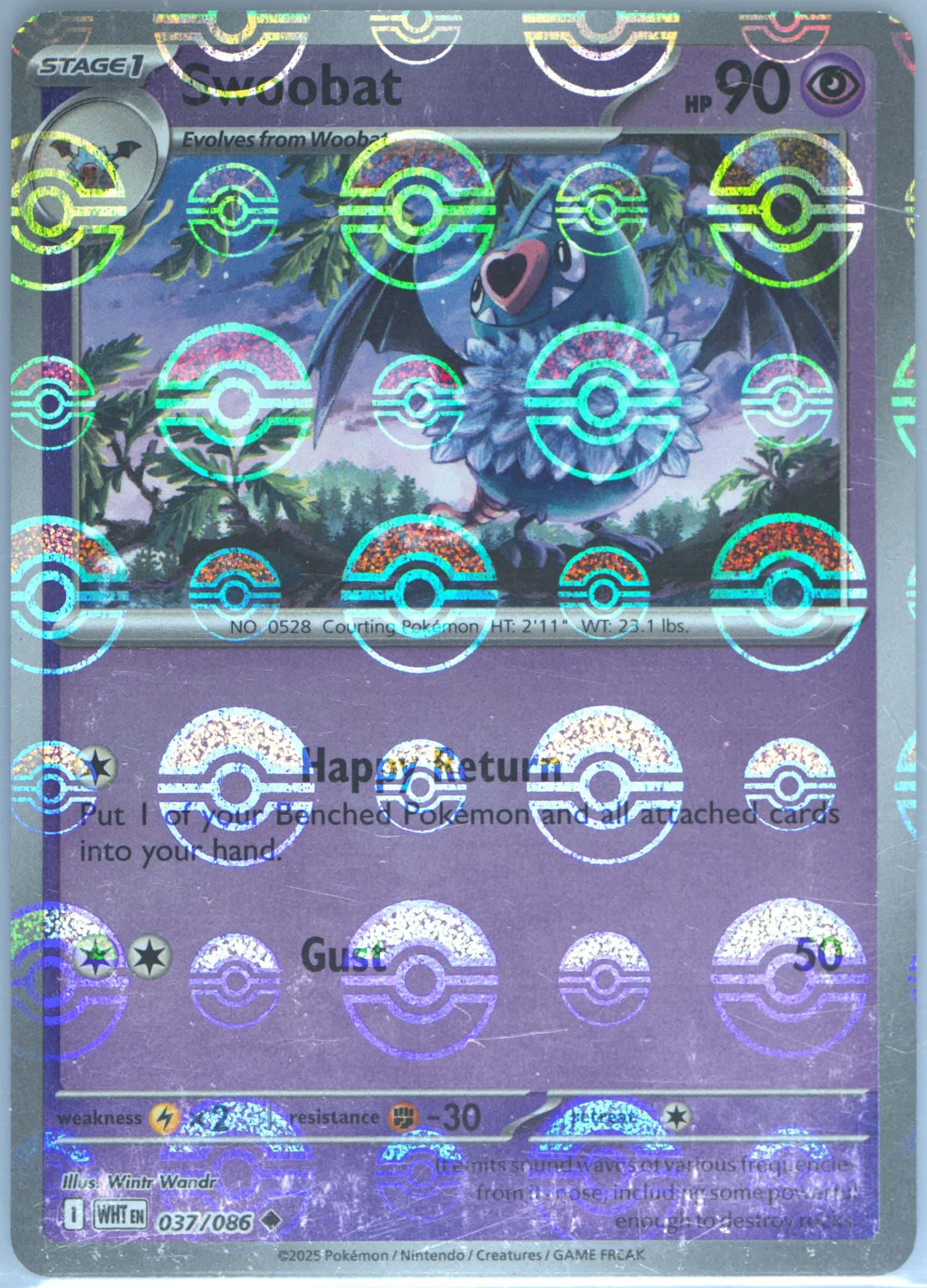 Swoobat (Poke Ball Pattern) 037/086 card from SV: White Flare