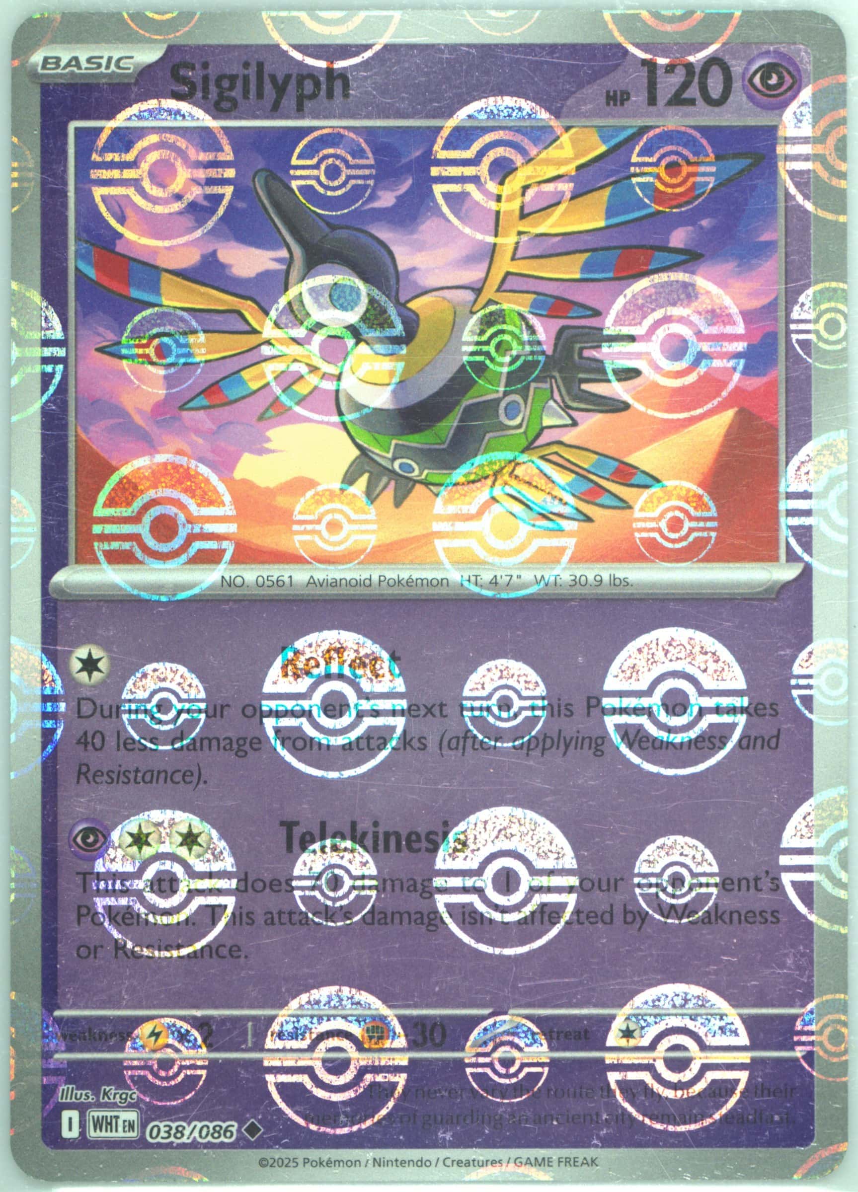 Sigilyph (Poke Ball Pattern) 038/086 card from SV: White Flare