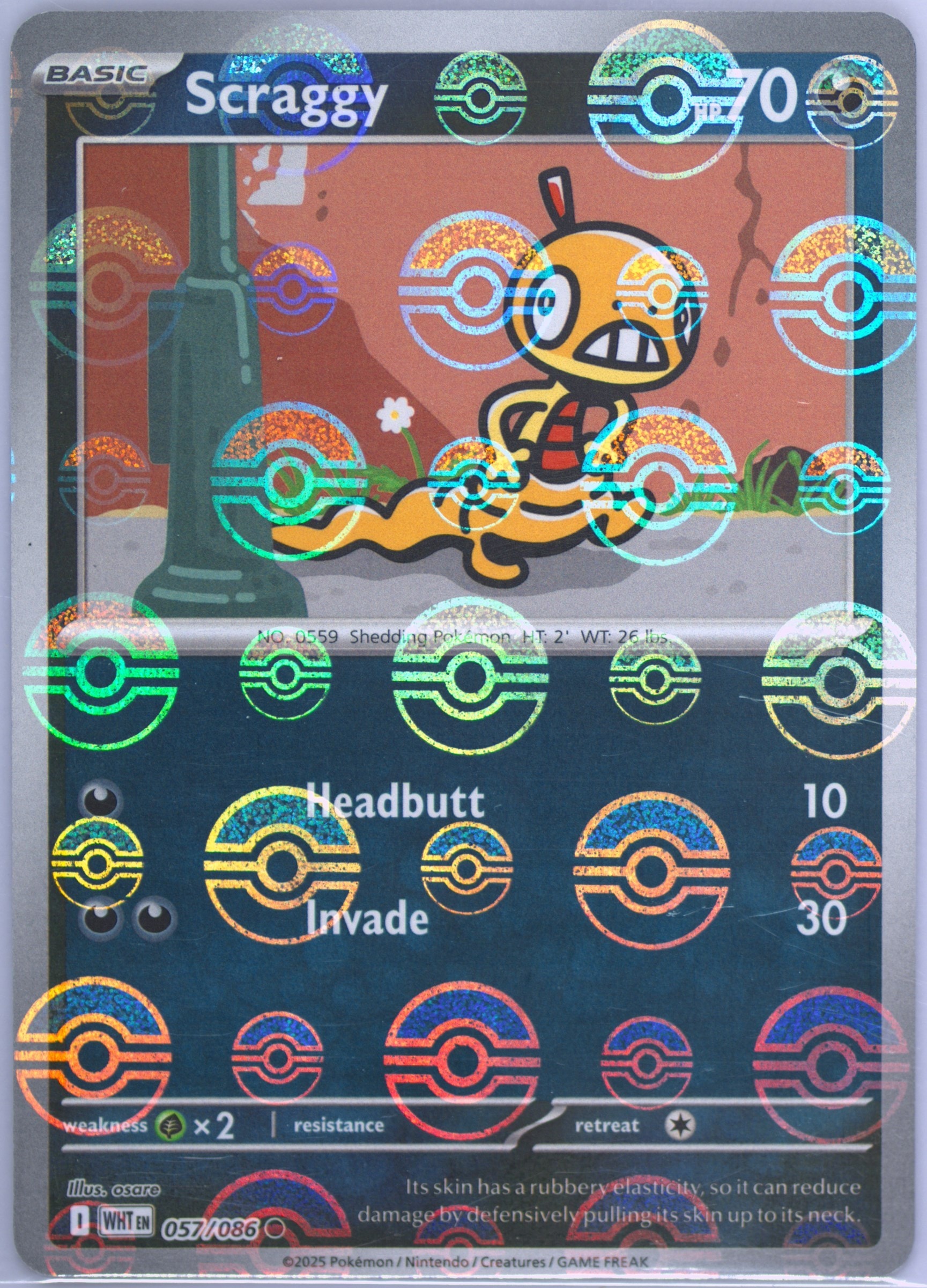 Scraggy (Poke Ball Pattern) 057/086 card from SV: White Flare