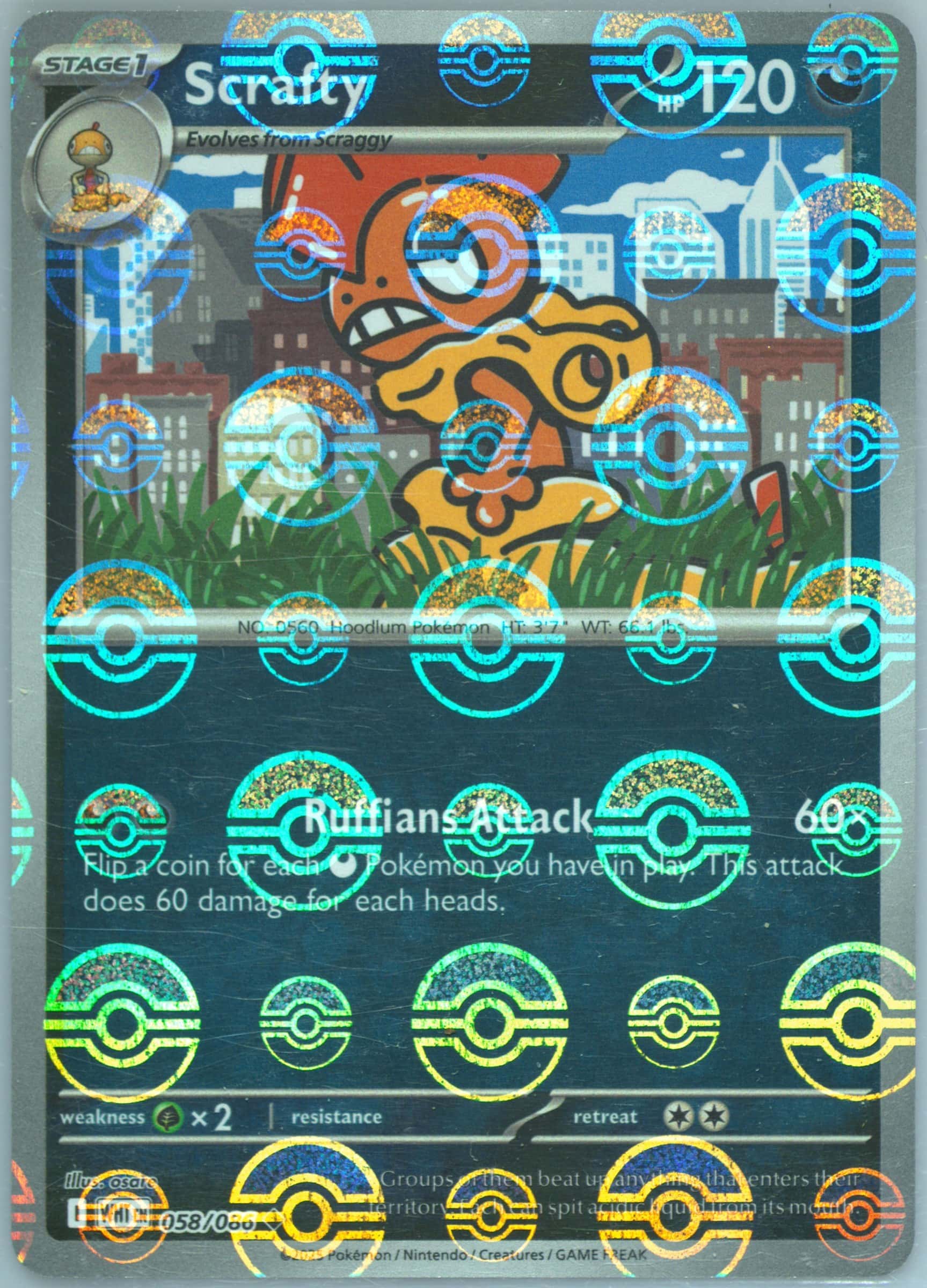 Scrafty (Poke Ball Pattern) 058/086 card from SV: White Flare