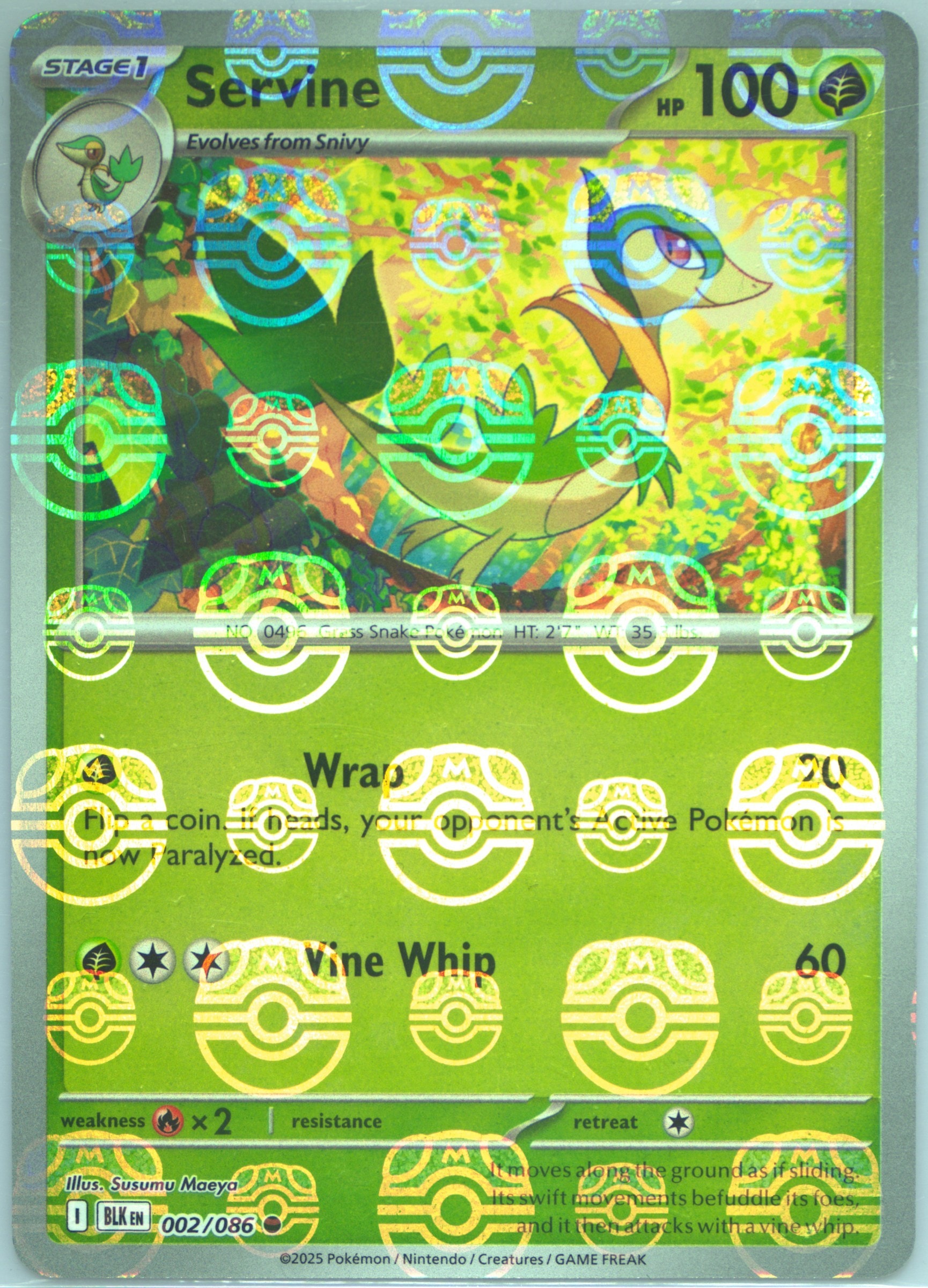 Servine (Master Ball Pattern) 002/086 card from SV: Black Bolt