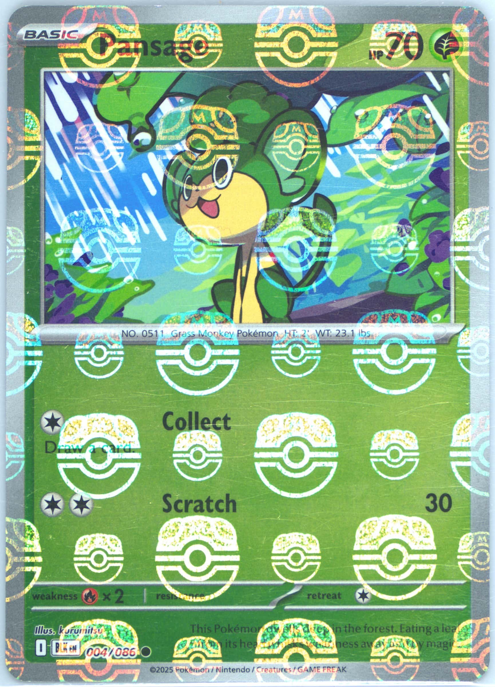 Pansage (Master Ball Pattern) 004/086 card from SV: Black Bolt