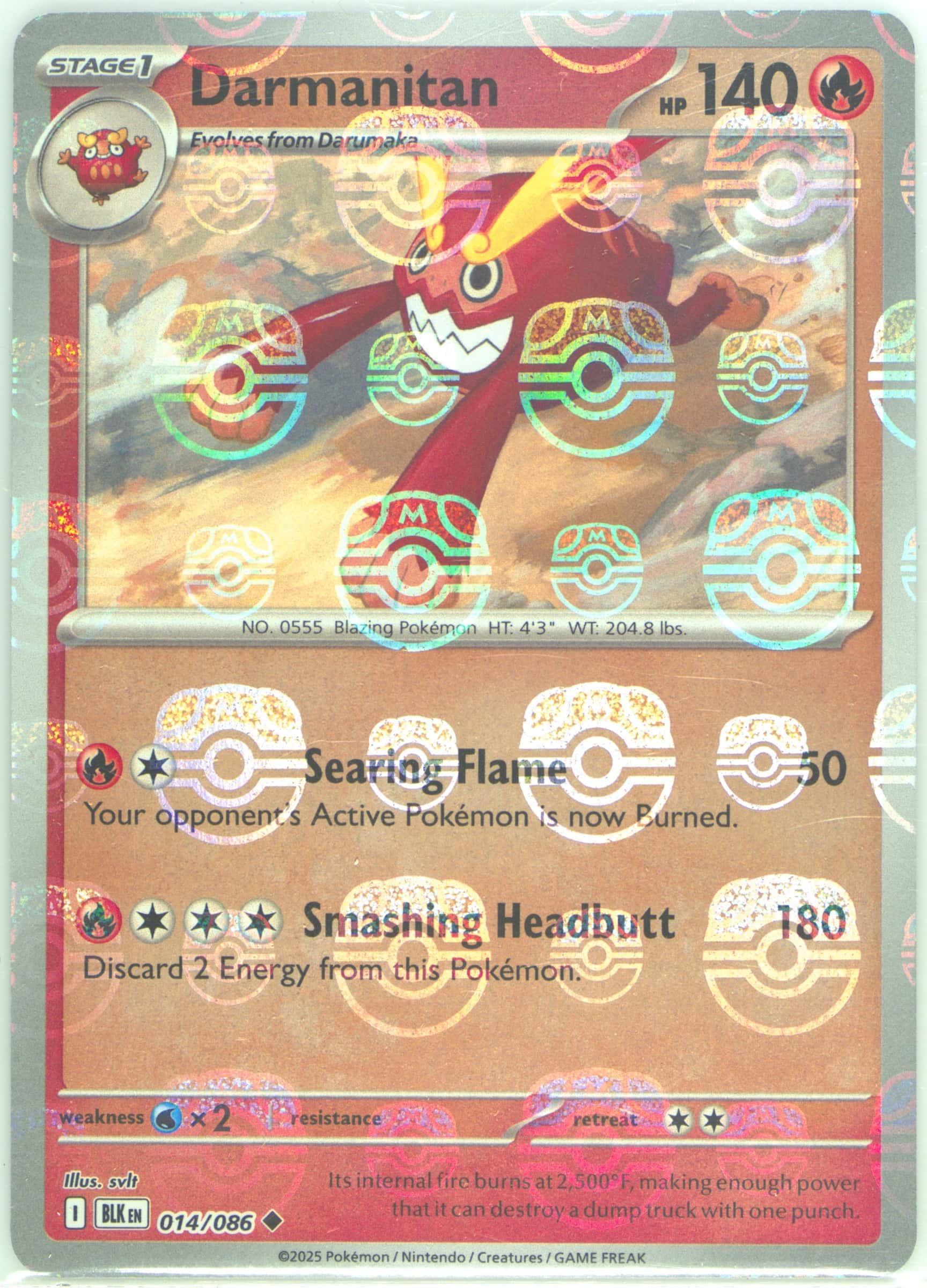 Darmanitan (Master Ball Pattern) 014/086 card from SV: Black Bolt