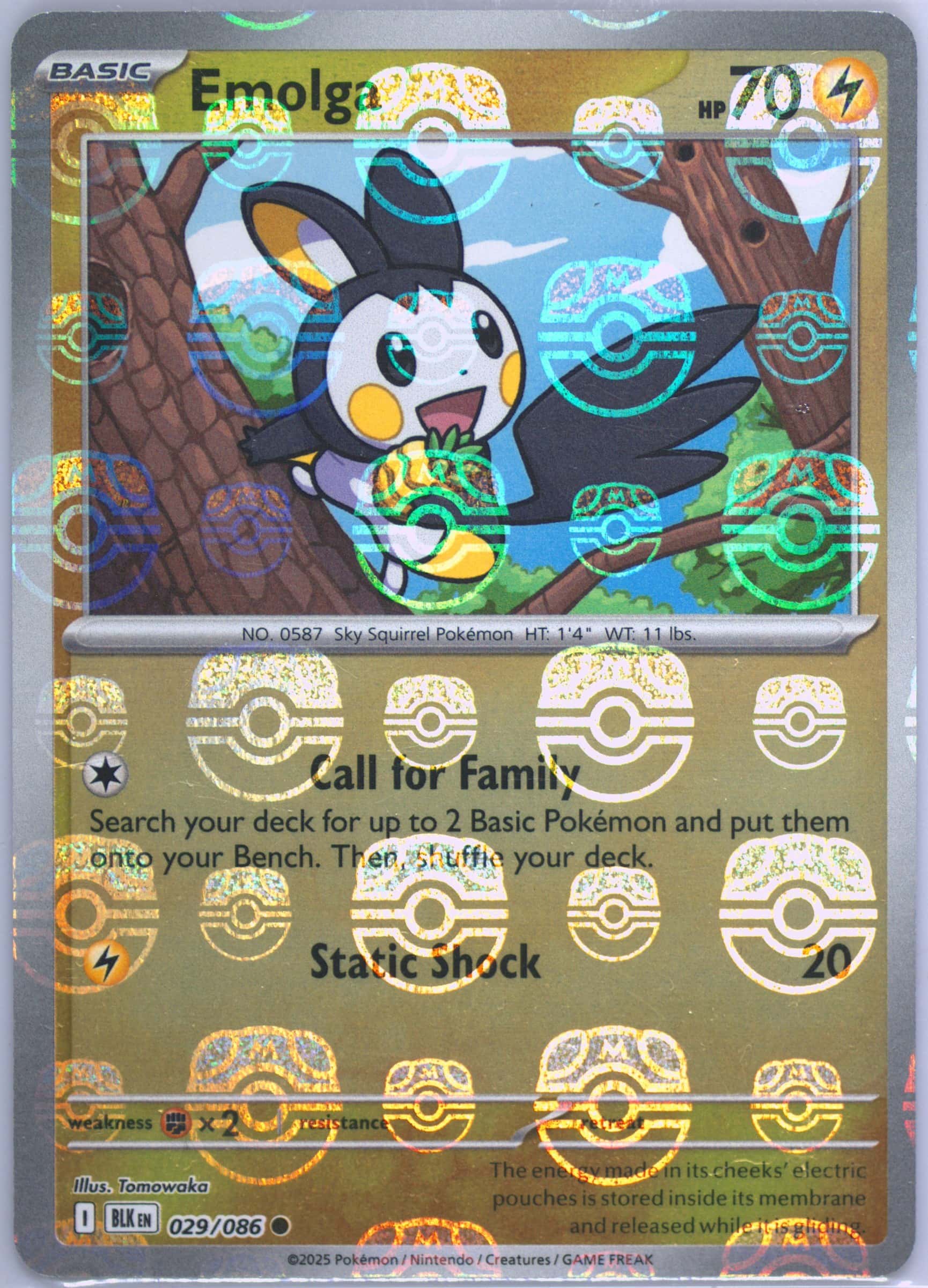 Emolga (Master Ball Pattern) 029/086 card from SV: Black Bolt