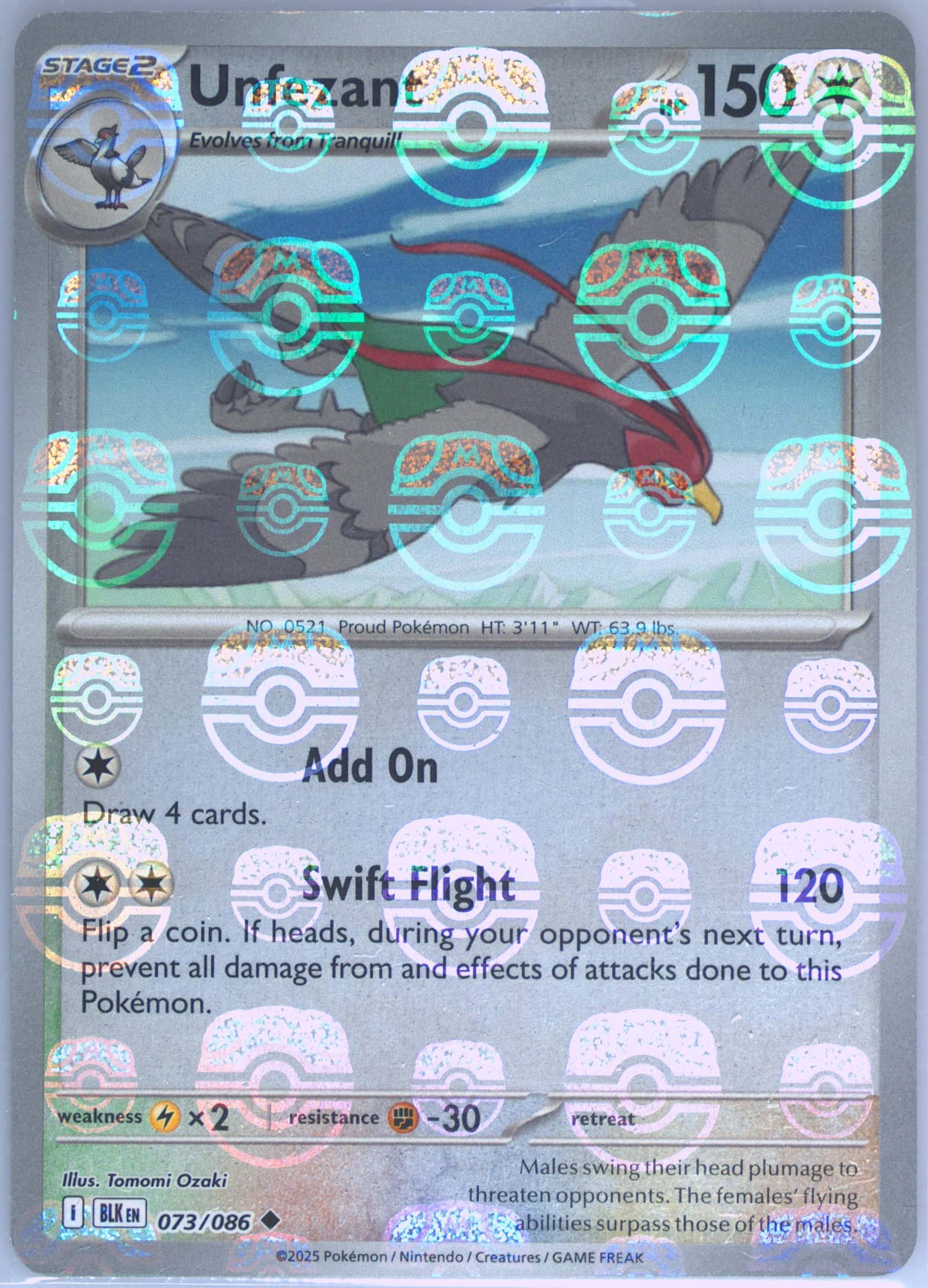Unfezant (Master Ball Pattern) 073/086 card from SV: Black Bolt