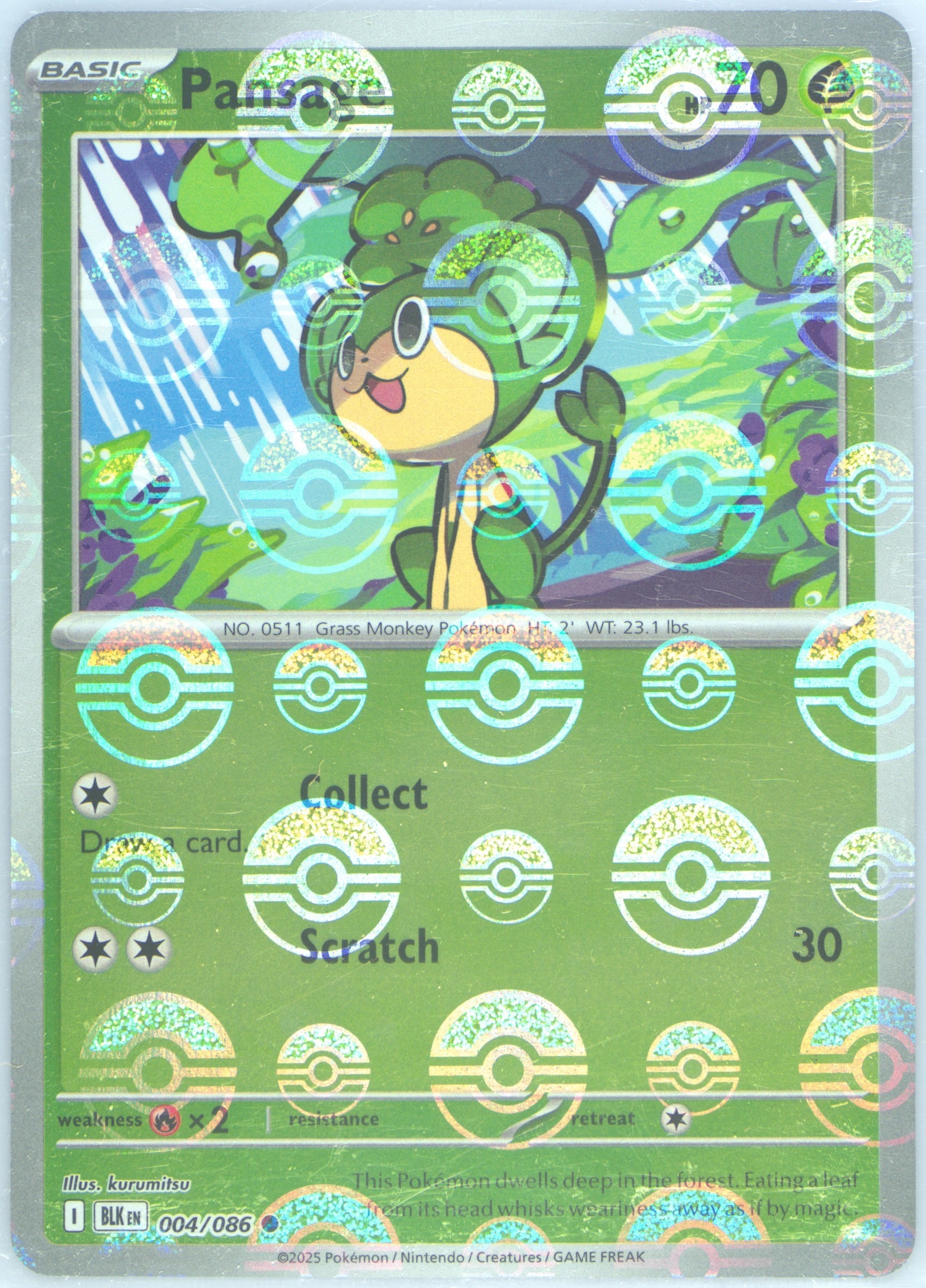 Pansage (Poke Ball Pattern) 004/086 card from SV: Black Bolt