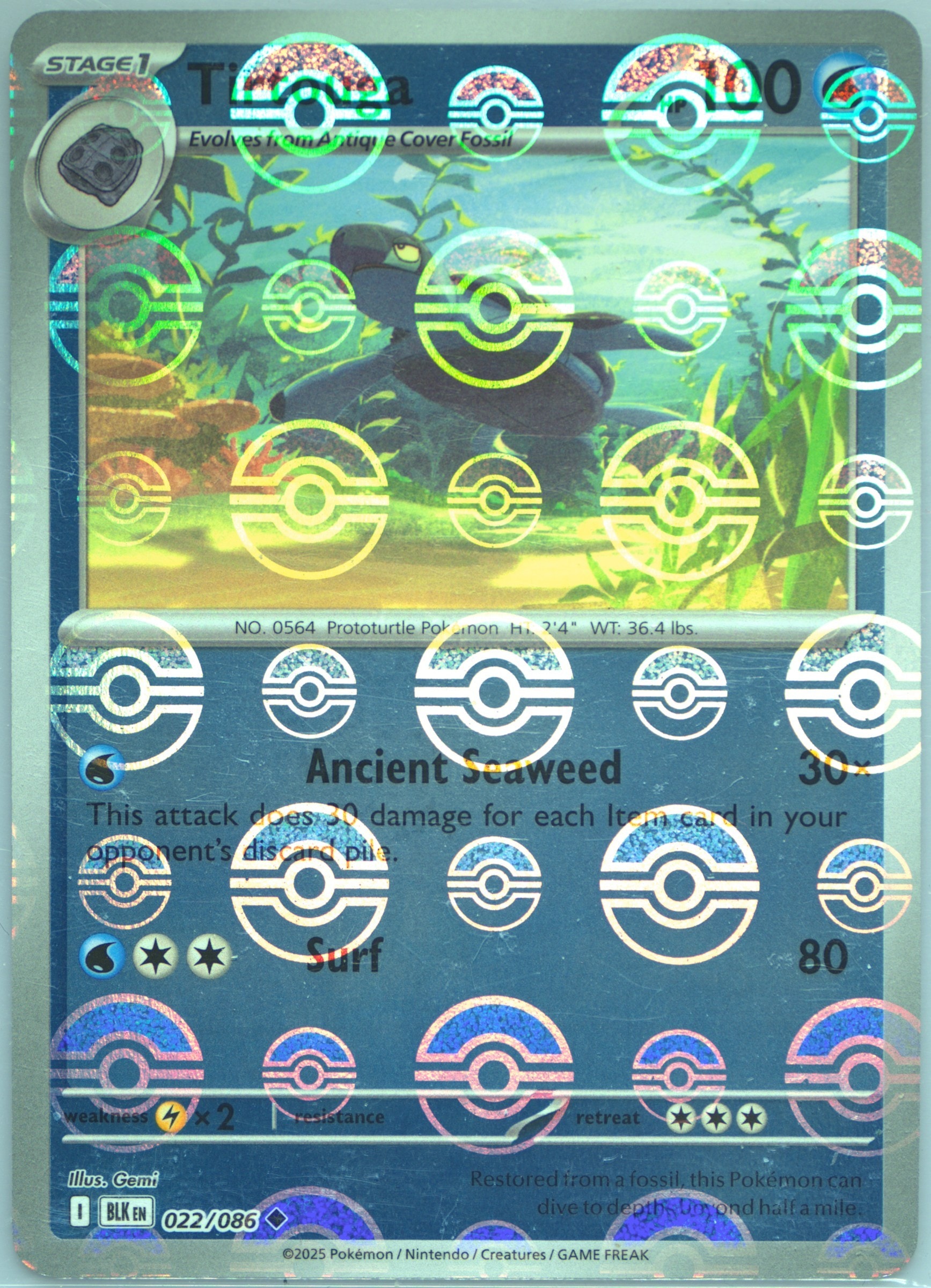 Tirtouga (Poke Ball Pattern) 022/086 card from SV: Black Bolt