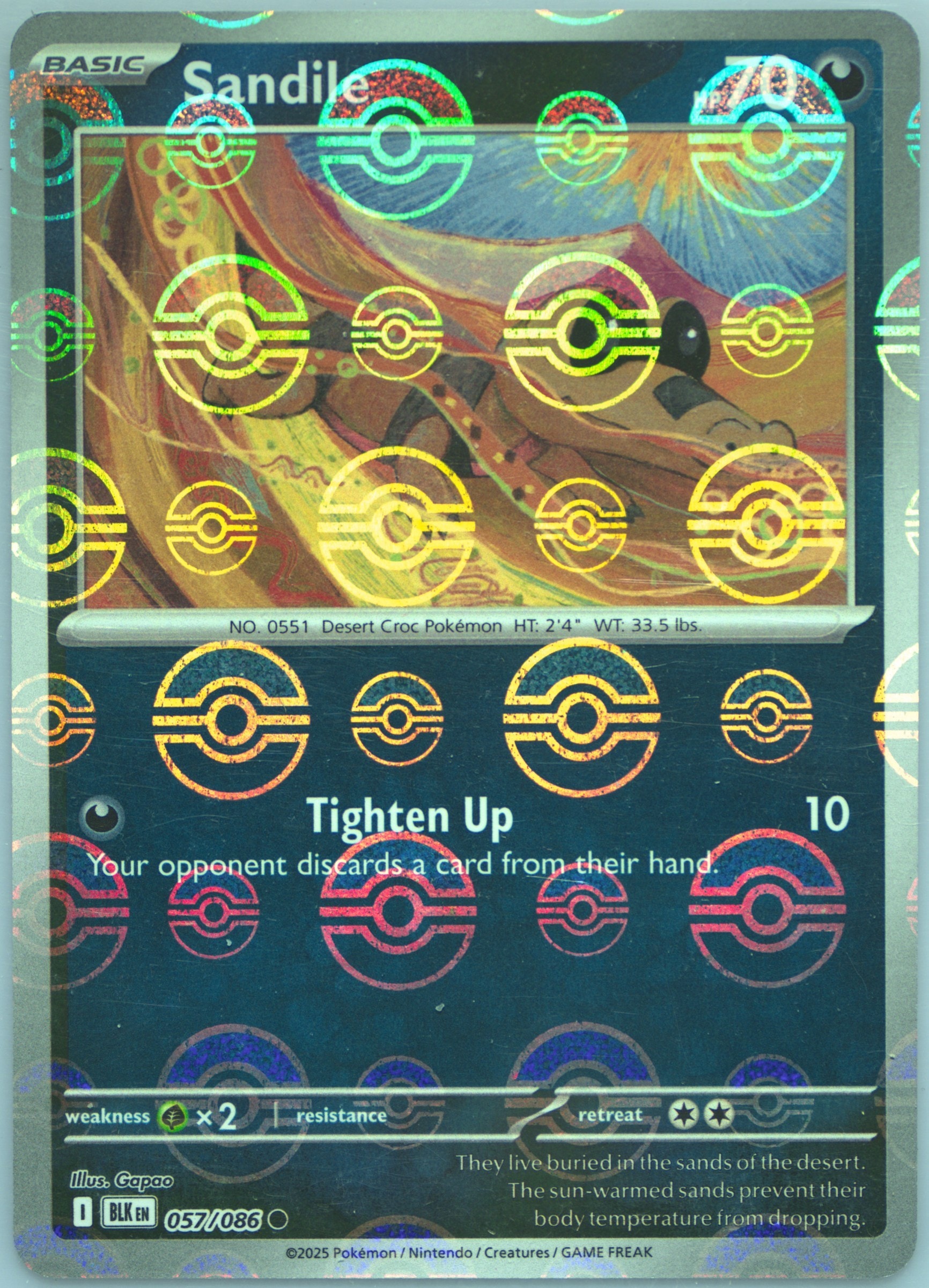 Sandile (Poke Ball Pattern) 057/086 card from SV: Black Bolt