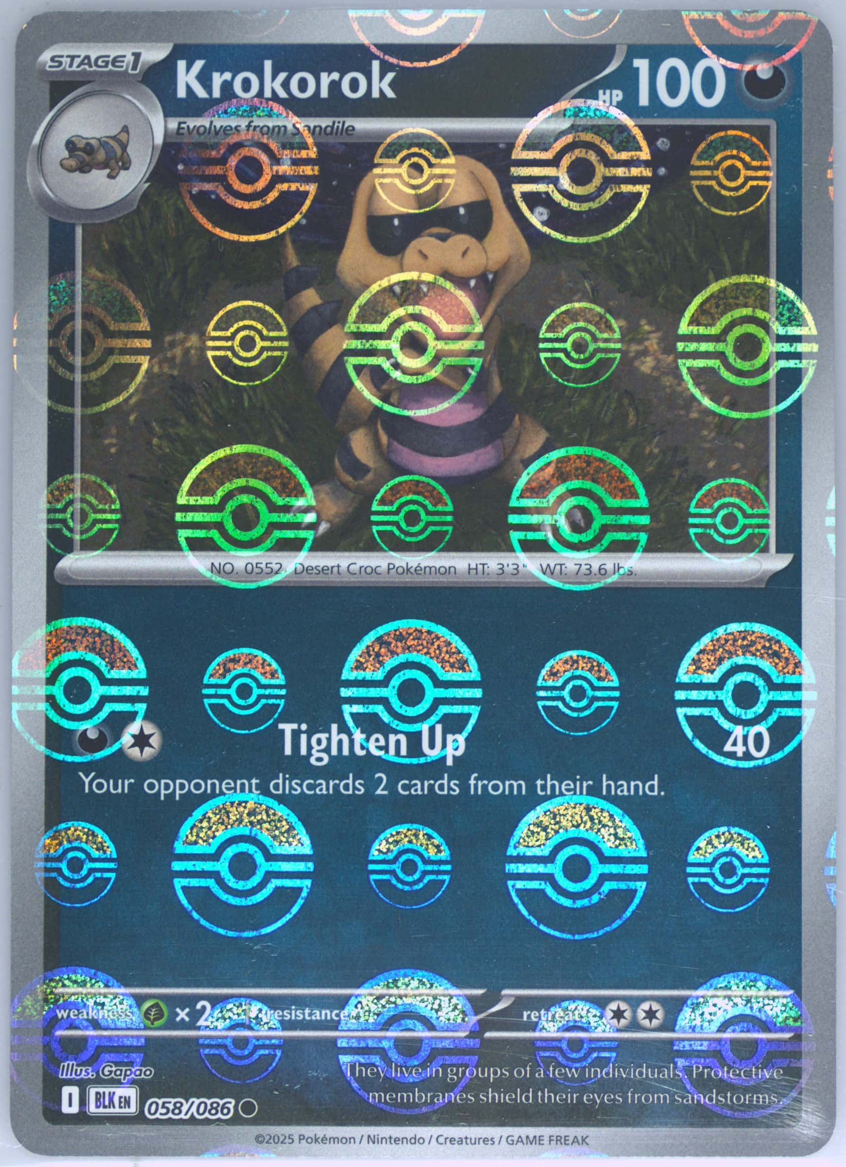 Krokorok (Poke Ball Pattern) 058/086 card from SV: Black Bolt