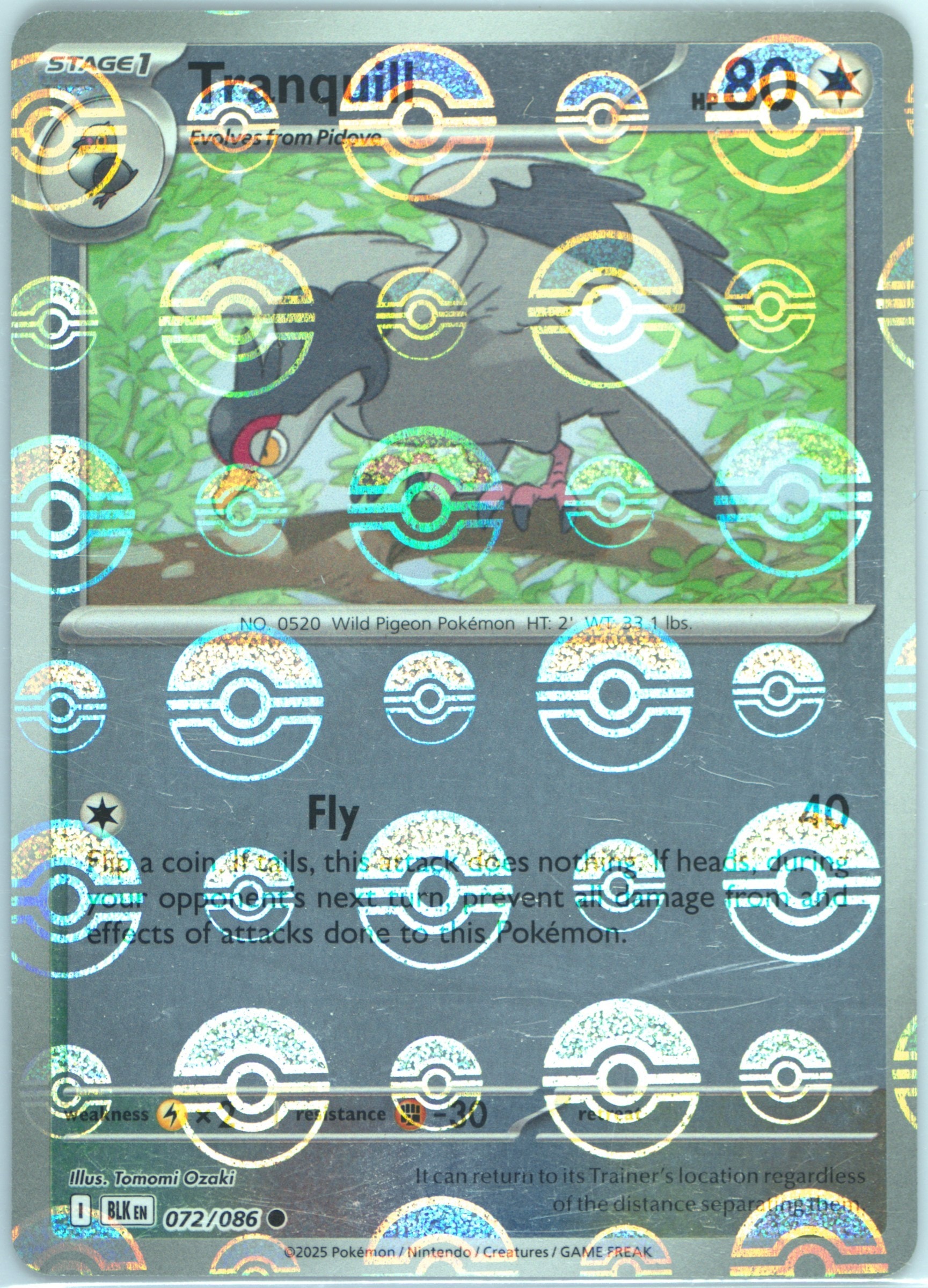 Tranquill (Poke Ball Pattern) 072/086 card from SV: Black Bolt